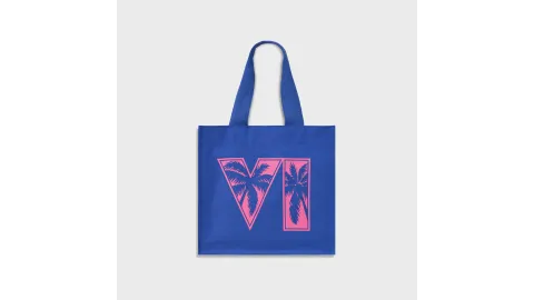 Blue and Pink Grand Theft Auto VI Canvas Tote