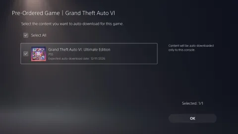 GTA VI Pre-order Playstation 5 Purchased