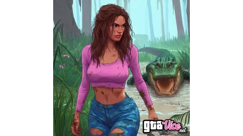 Lucia in a swamp with an alligator Concept Art (AI Generated By Psy)