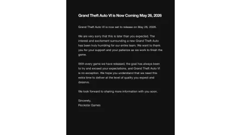 Rockstar Games Gta Vi Delay May 26 2026
