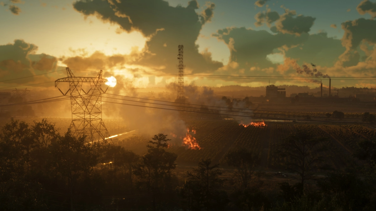 A field of crops burning at sunset in Ambrosia. A field of crops burning at sunset in Ambrosia.