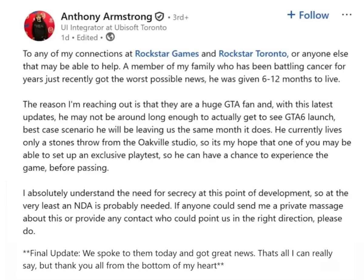 Anthony Armstrong Message Linkedin