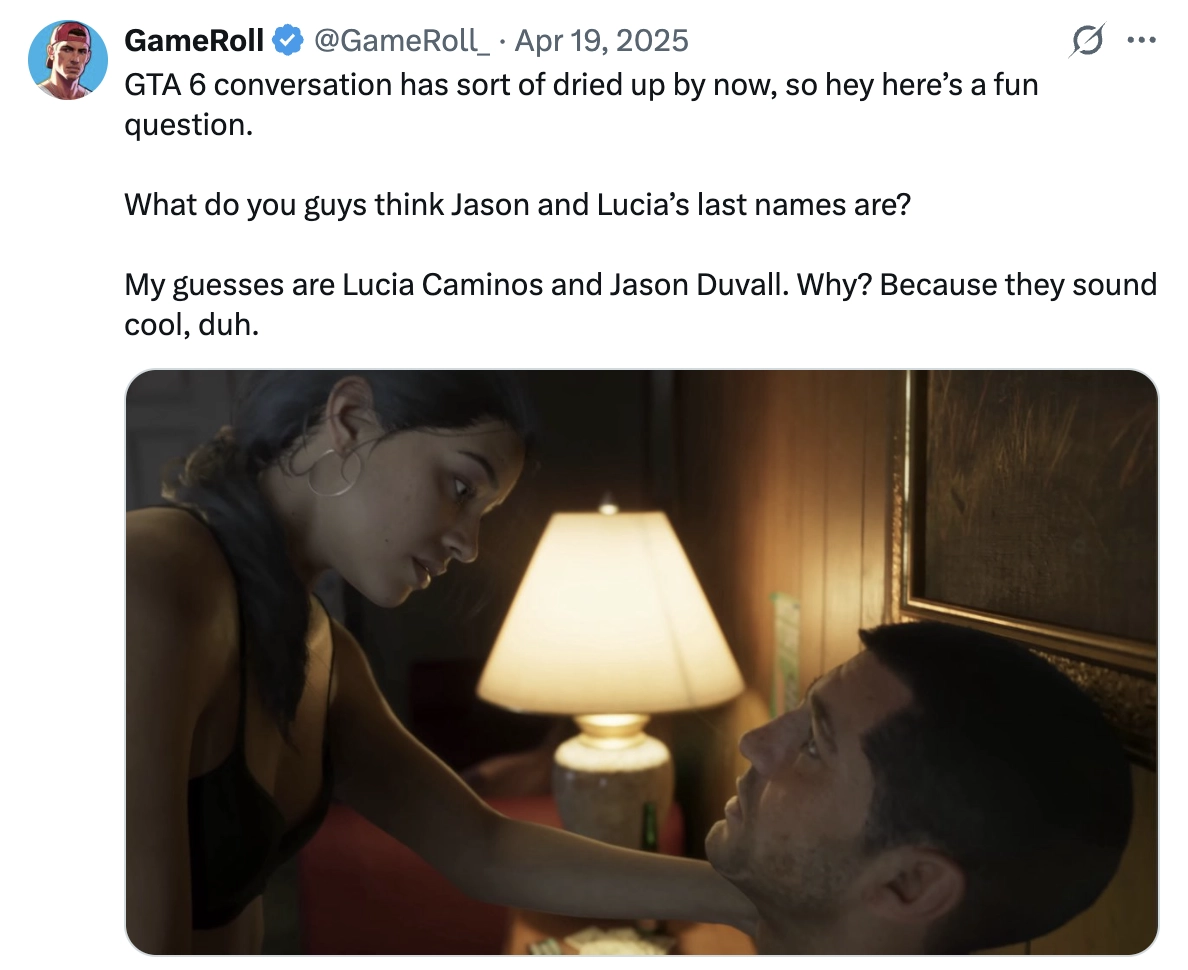 GameRoll Jason Lucia Names Tweet