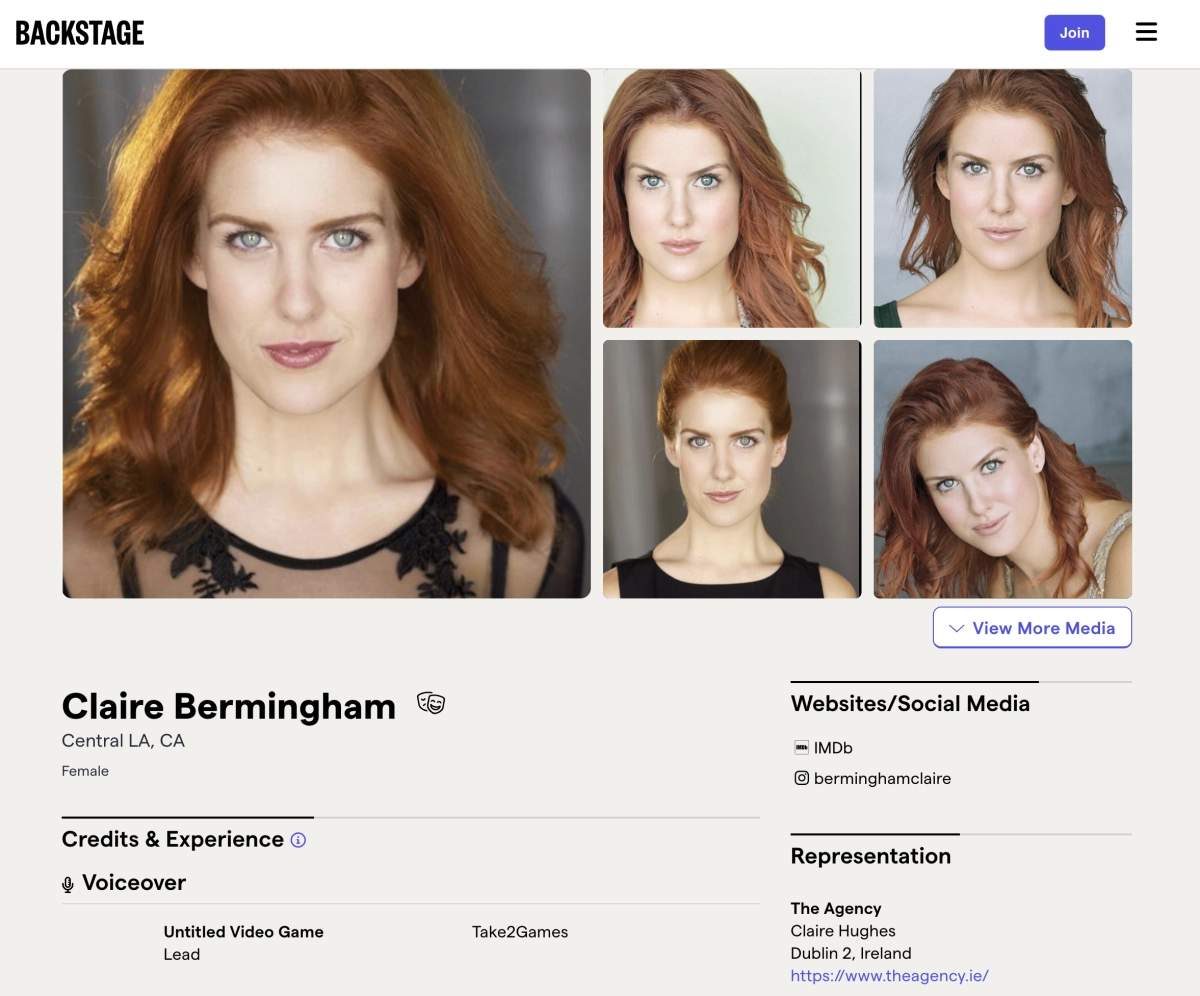 Possible GTA 6 Acting Credit Claire Bermingham