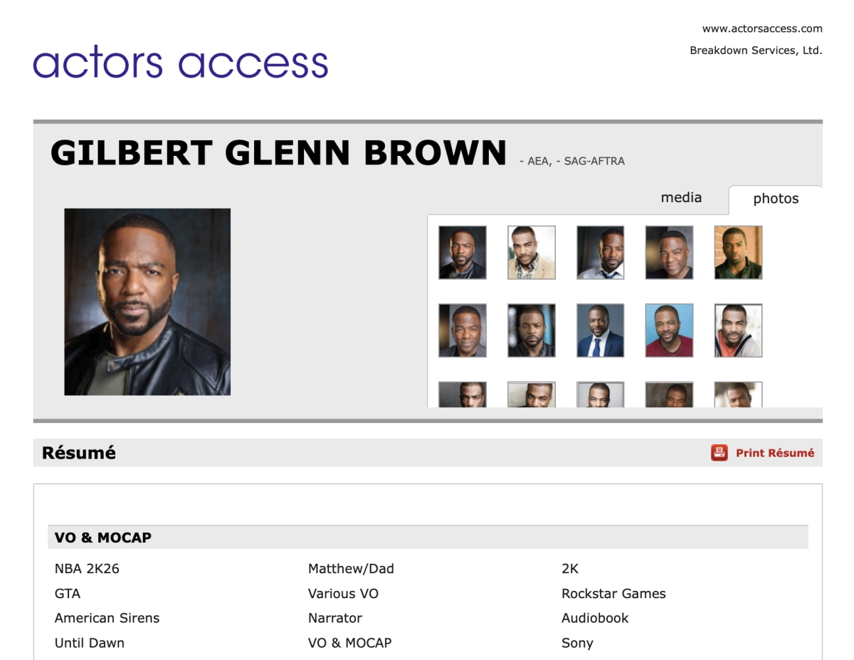 Possible GTA 6 Acting Credit Gilbert Glenn Brown