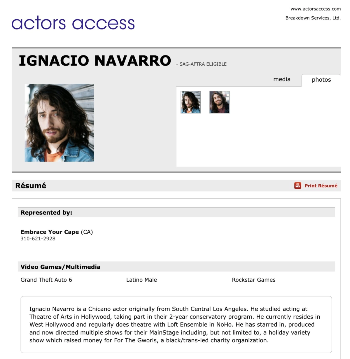 Possible GTA 6 Acting Credit Ignacio Navarro