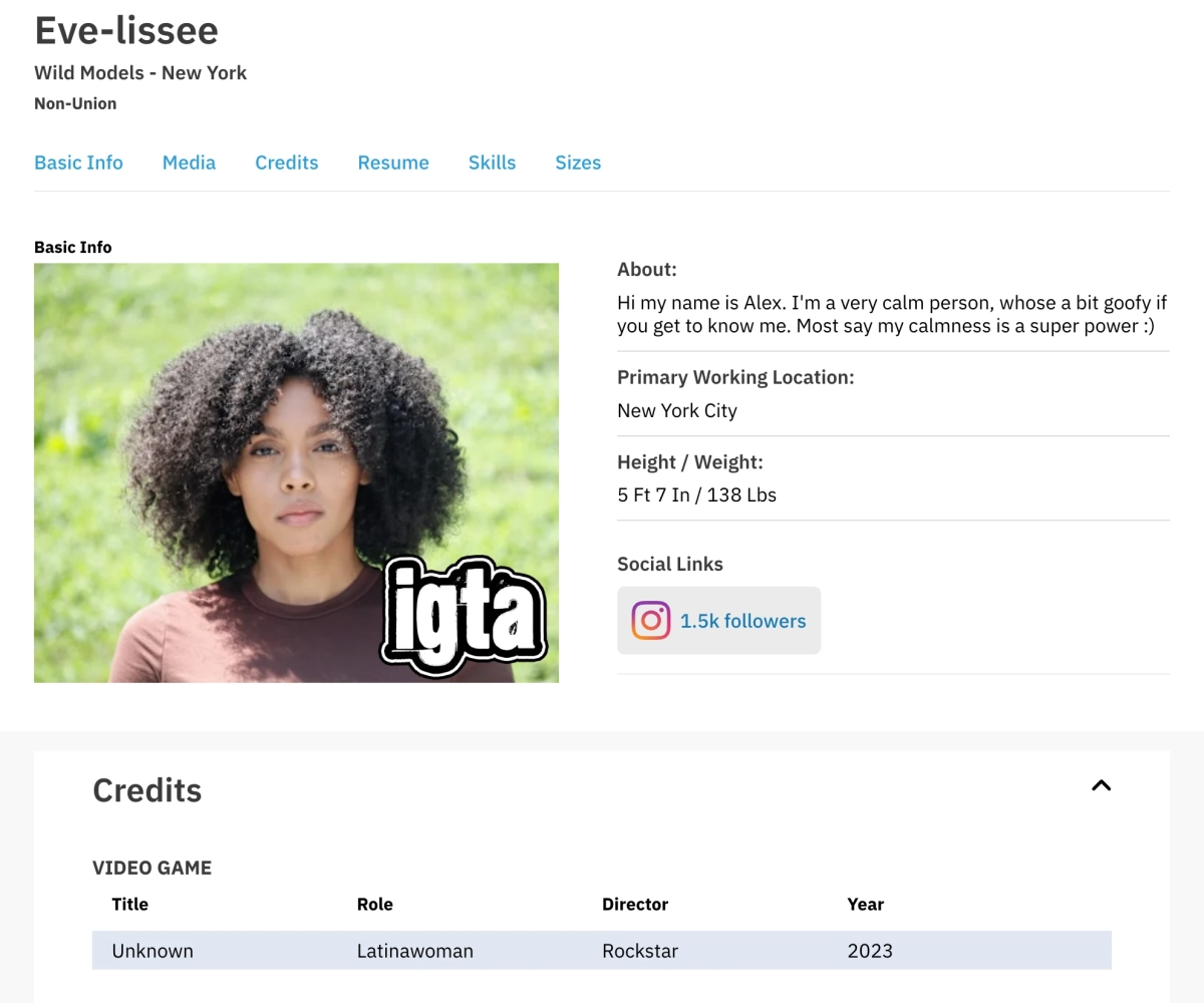 Possible GTA 6 Cast Member Eve Lissee