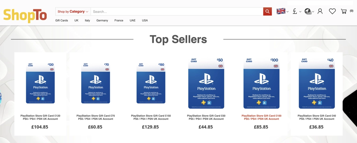 ShopTo PlayStation Gift Cards