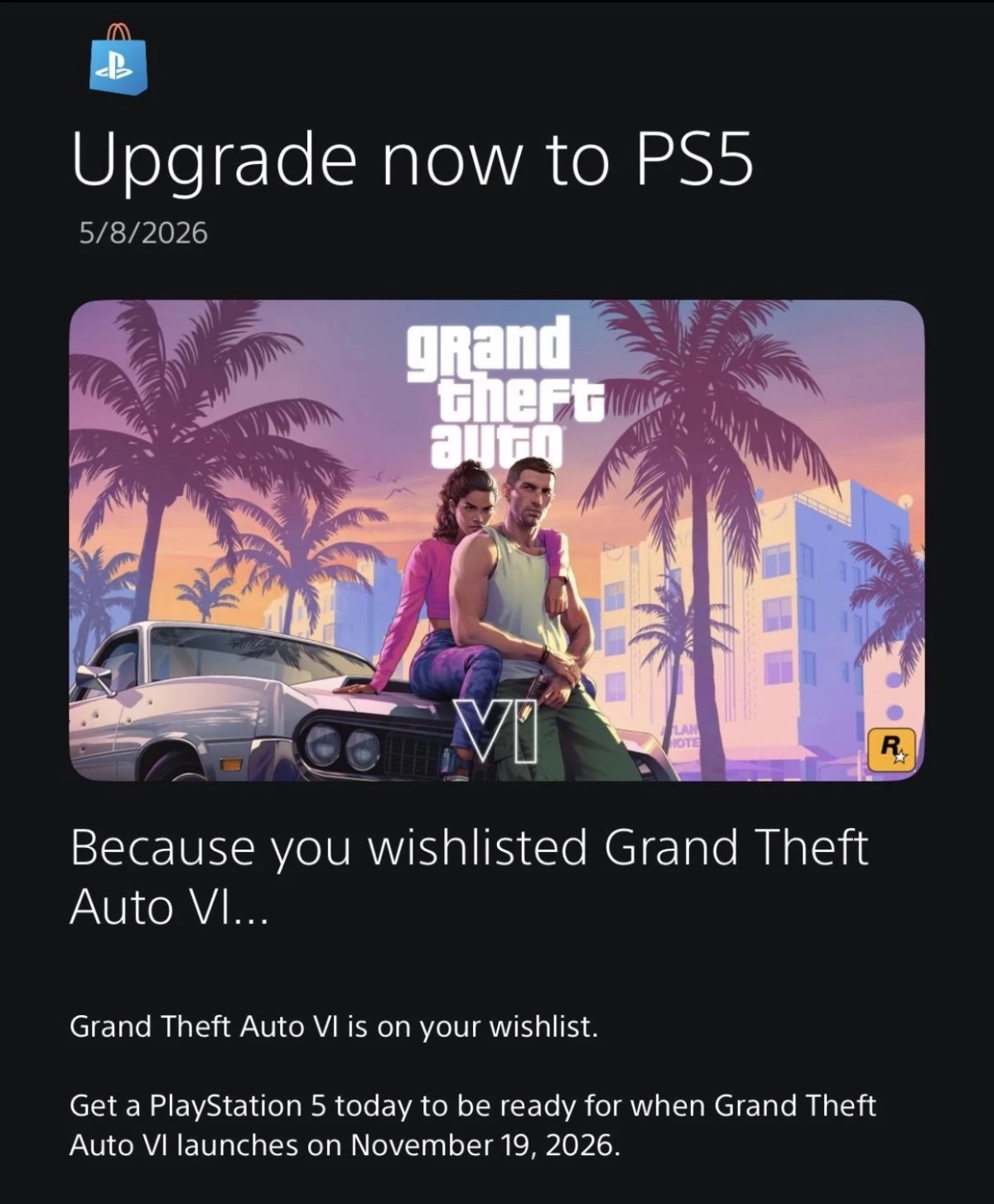 Upgrade Now To PS5 GTA VI