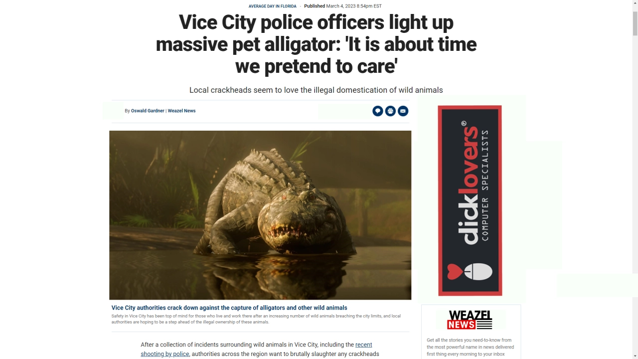 Fan Created Vice City News Article 'Alligator Shooting' By Corrupt412