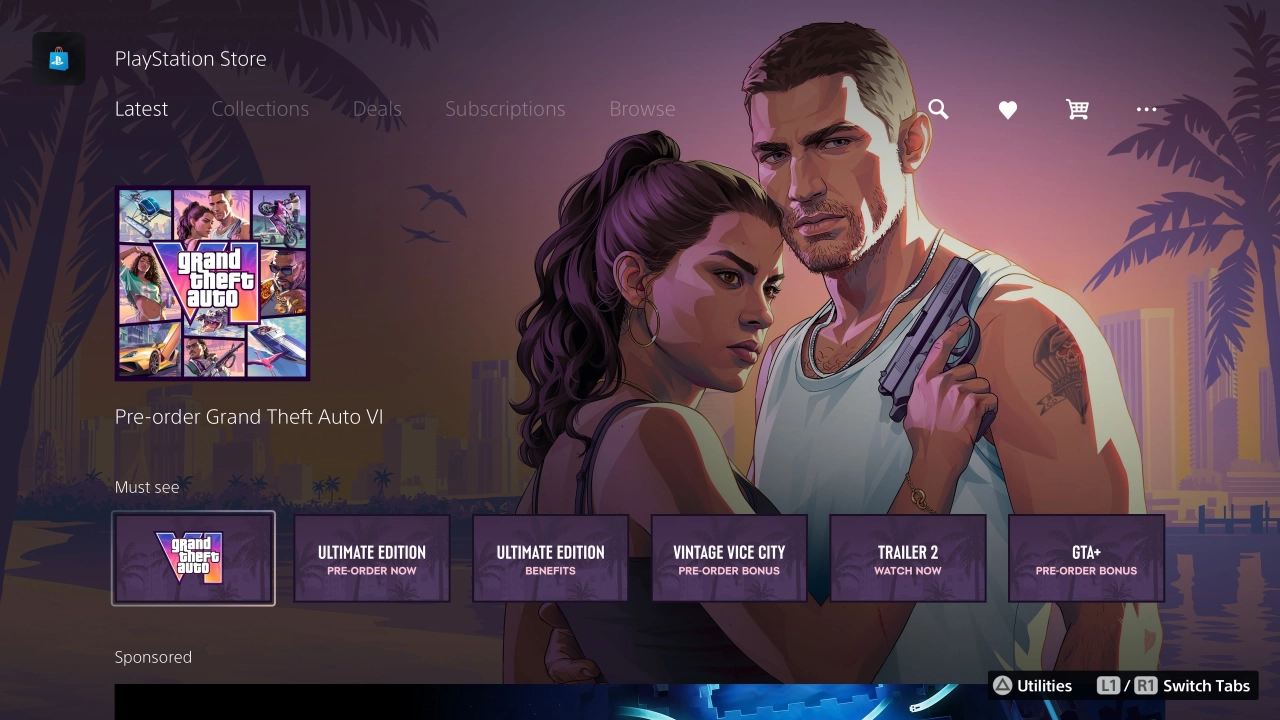 GTA VI Pre-order Playstation 5 Main Screen