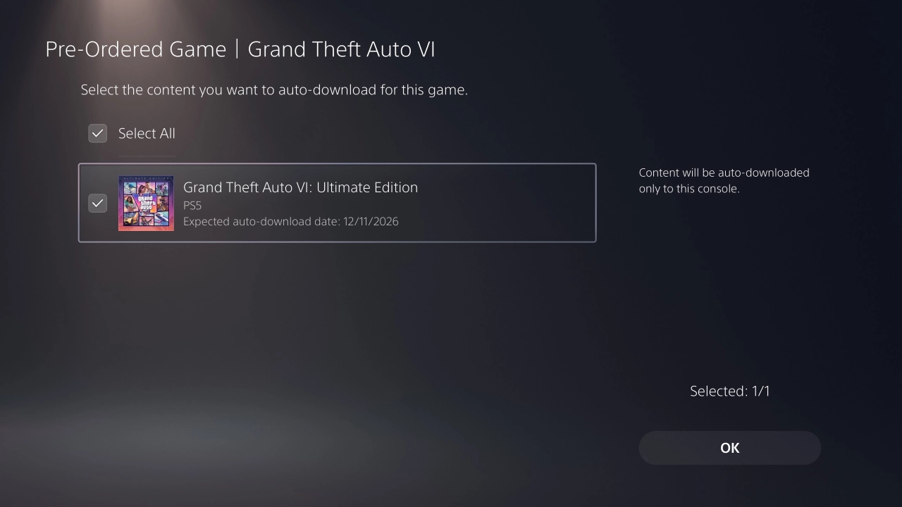GTA VI Pre-order Playstation 5 Purchased
