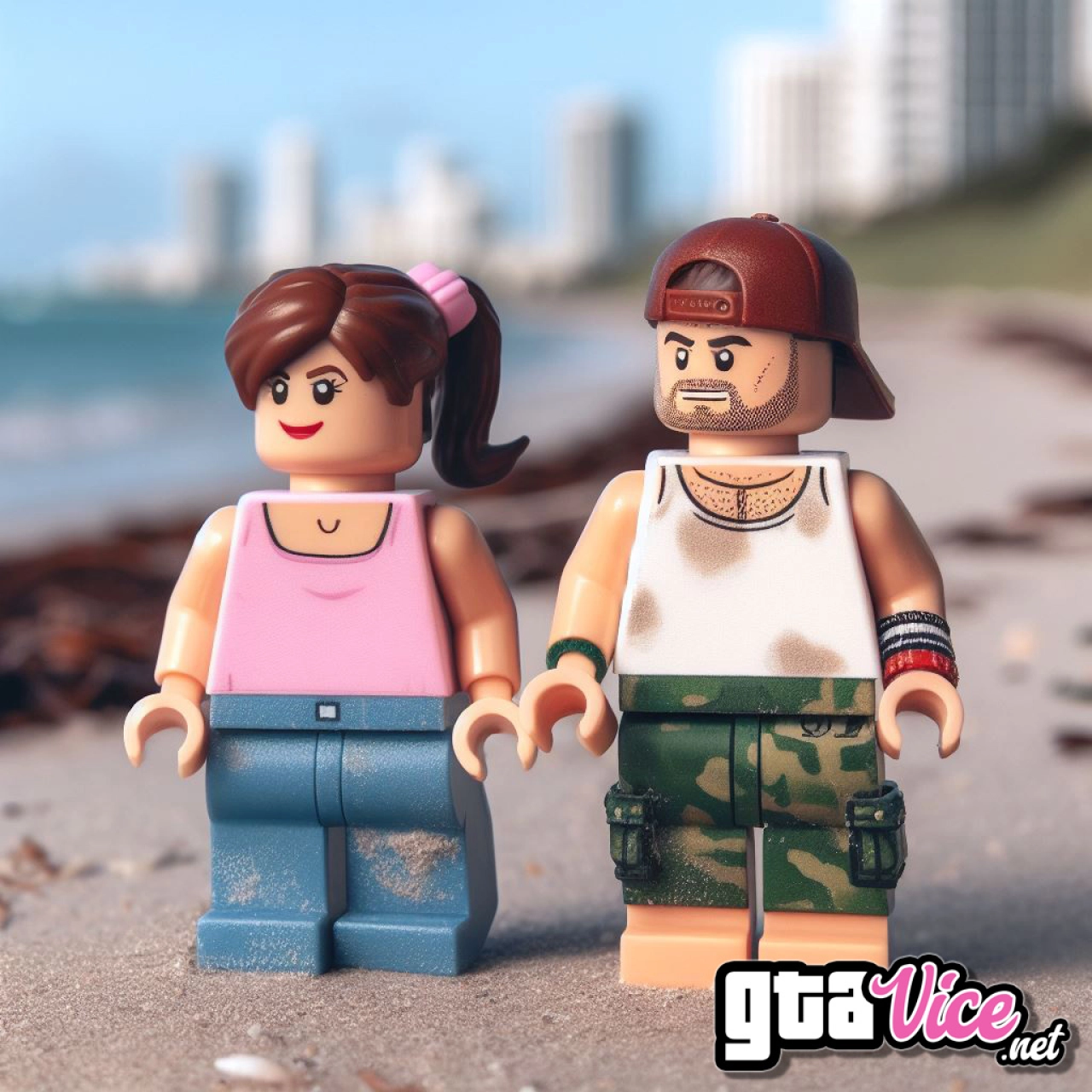 Lucia and Jason LEGO Beach Concept Art (AI Generated By Psy)
