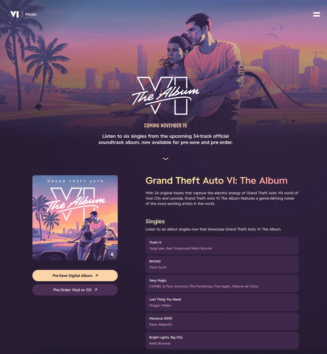 Rockstar Games Official Website GTA 6 Music Update