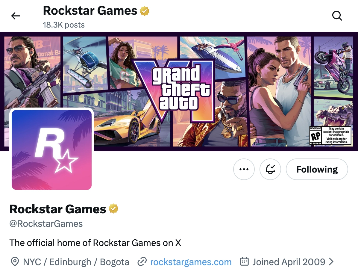 Rockstar Games X Header Cover Art