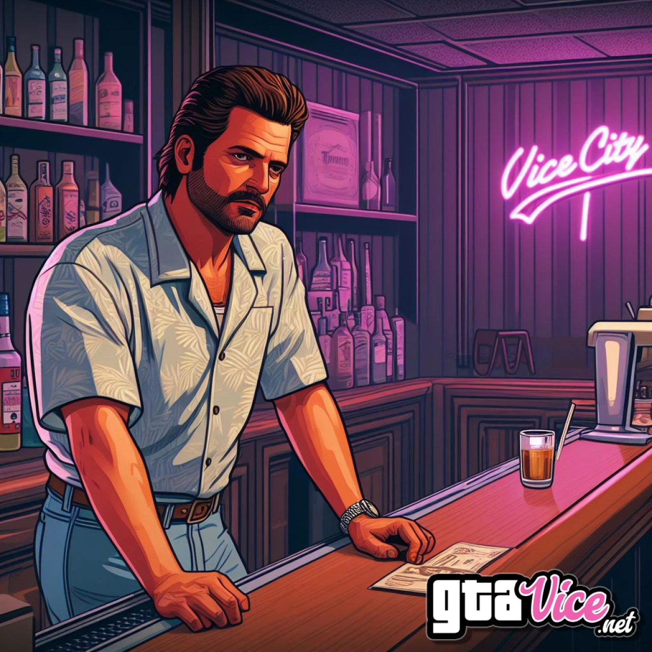 Vice City Bartender Concept Art (AI Generated By Psy)