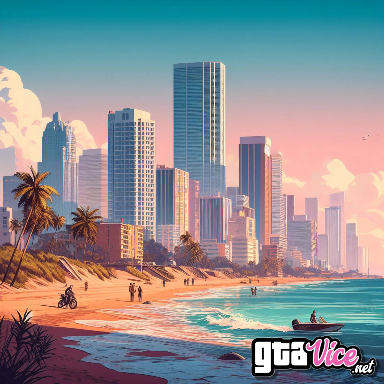 Vice City Beach and Skyline Concept Art (AI Generated By Psy)