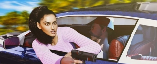 Jason And Lucia In A Car Render